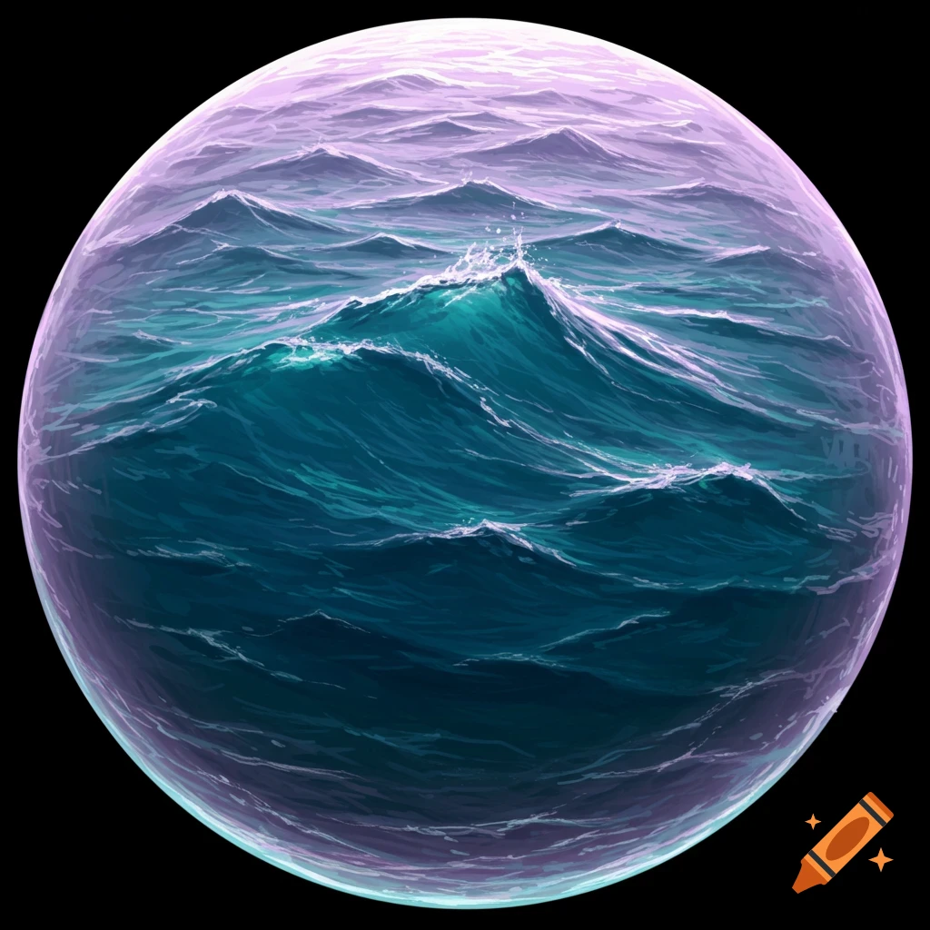 Sphere filled with turbulent ocean waves against a black background