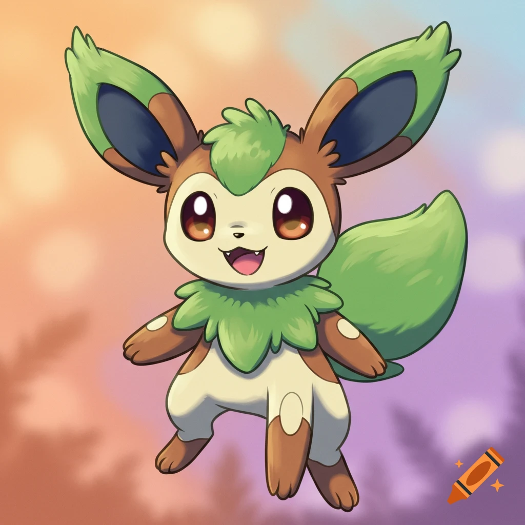 Cute anime-style creature resembling Leafeon floating