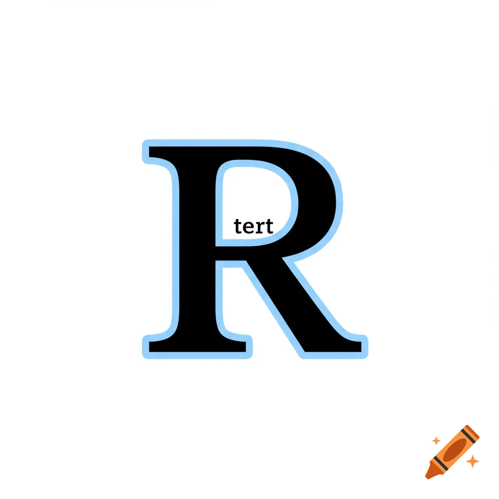 A large black letter R with baby blue outline and the word tert inside.