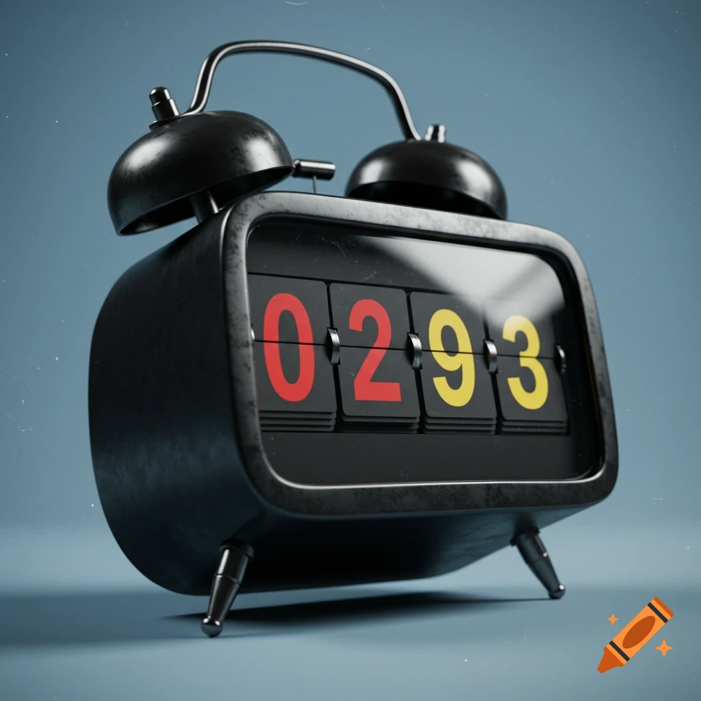 A vintage black flip alarm clock displaying the numbers 0293.