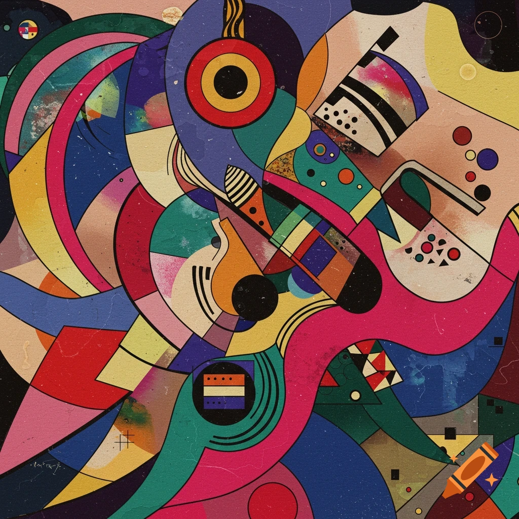 Abstract art with colorful geometric shapes and lines