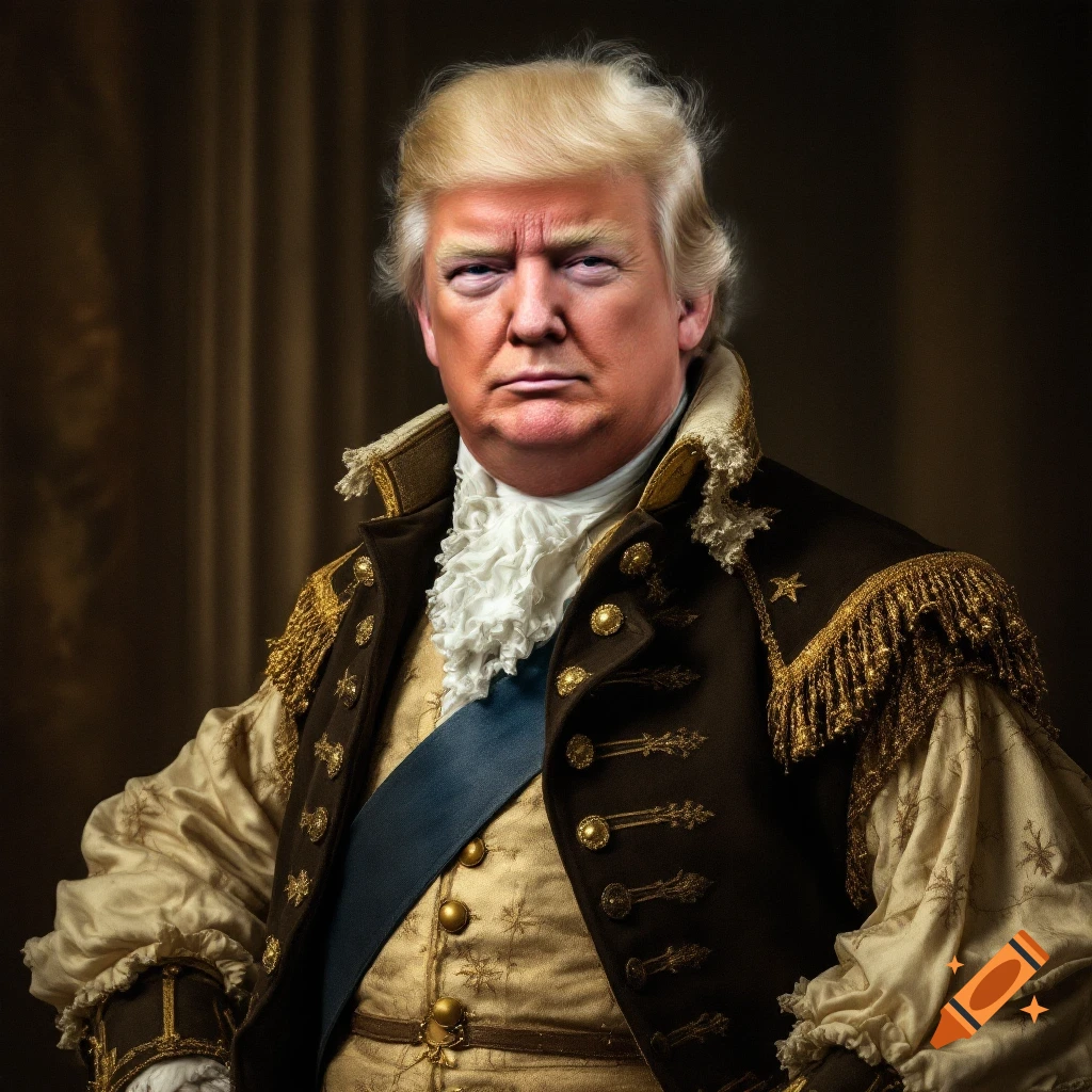 Portrait of a man with Donald Trump's face wearing historical attire