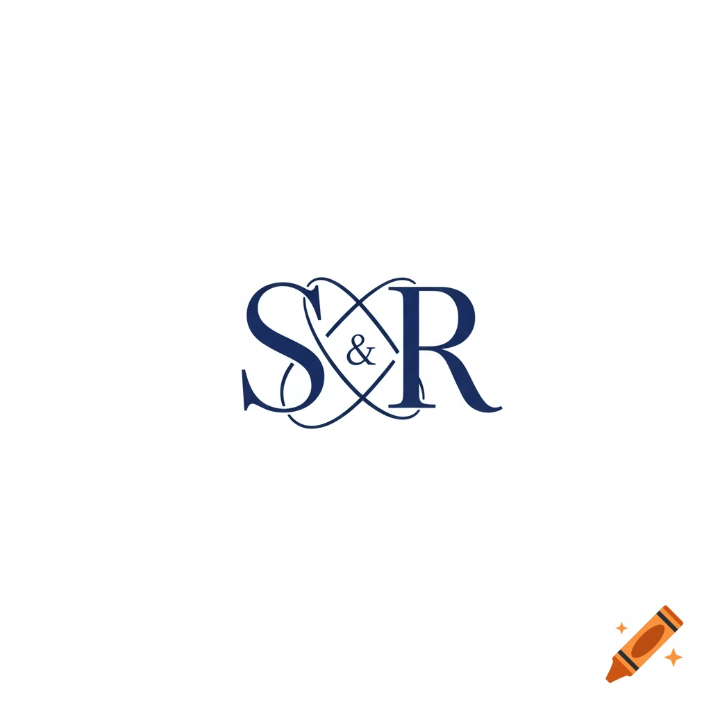 Dark blue monogram of letters S and R intertwined with an ampersand.