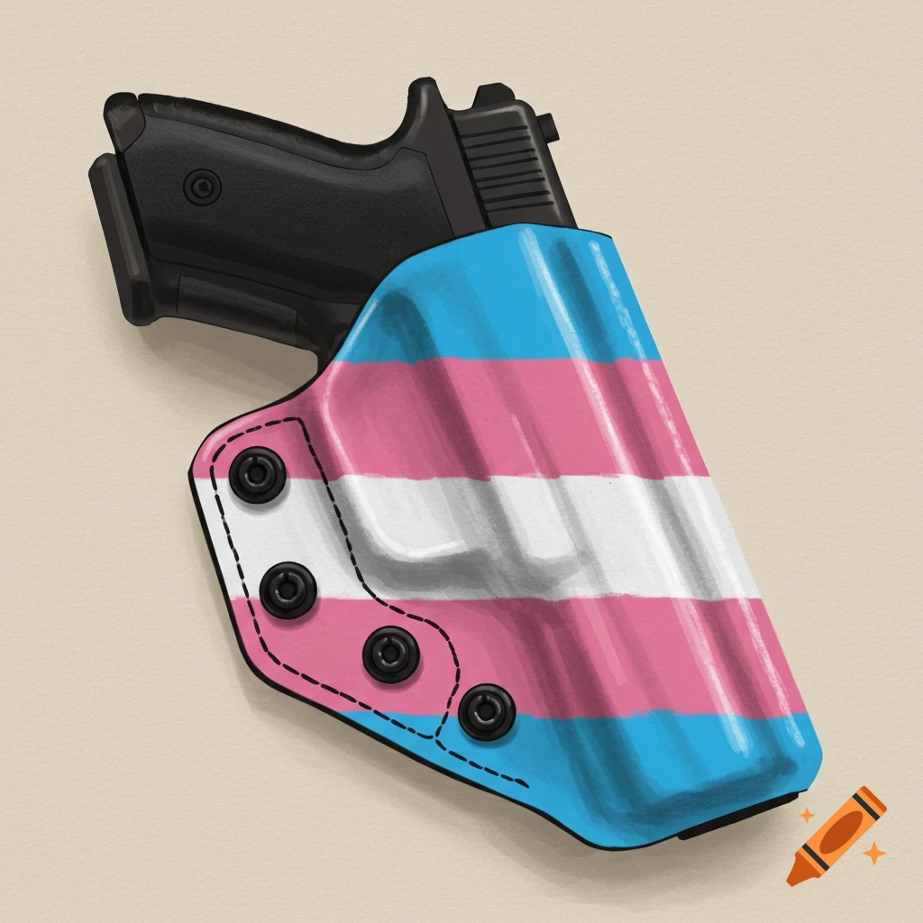 Illustration of a handgun in a holster with trans flag colors