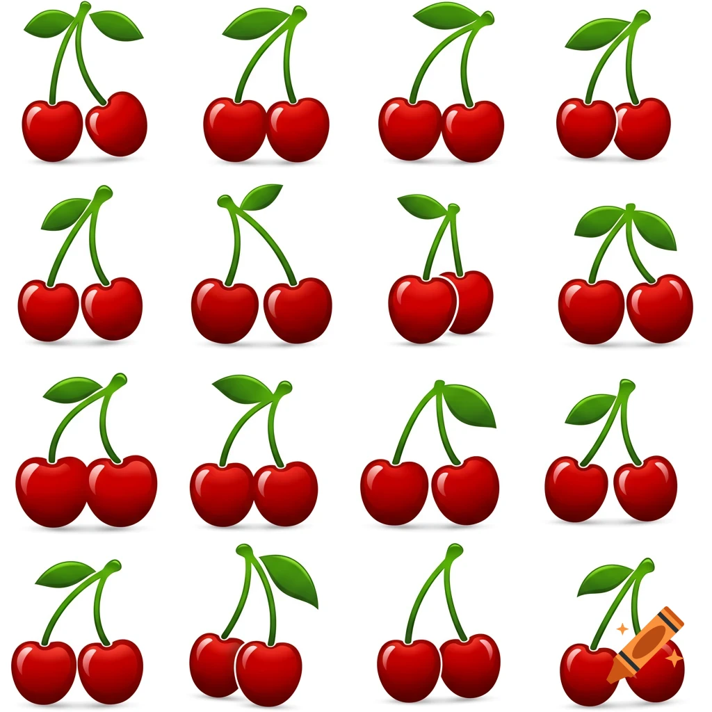 Pattern of red cherry symbols on a white background.