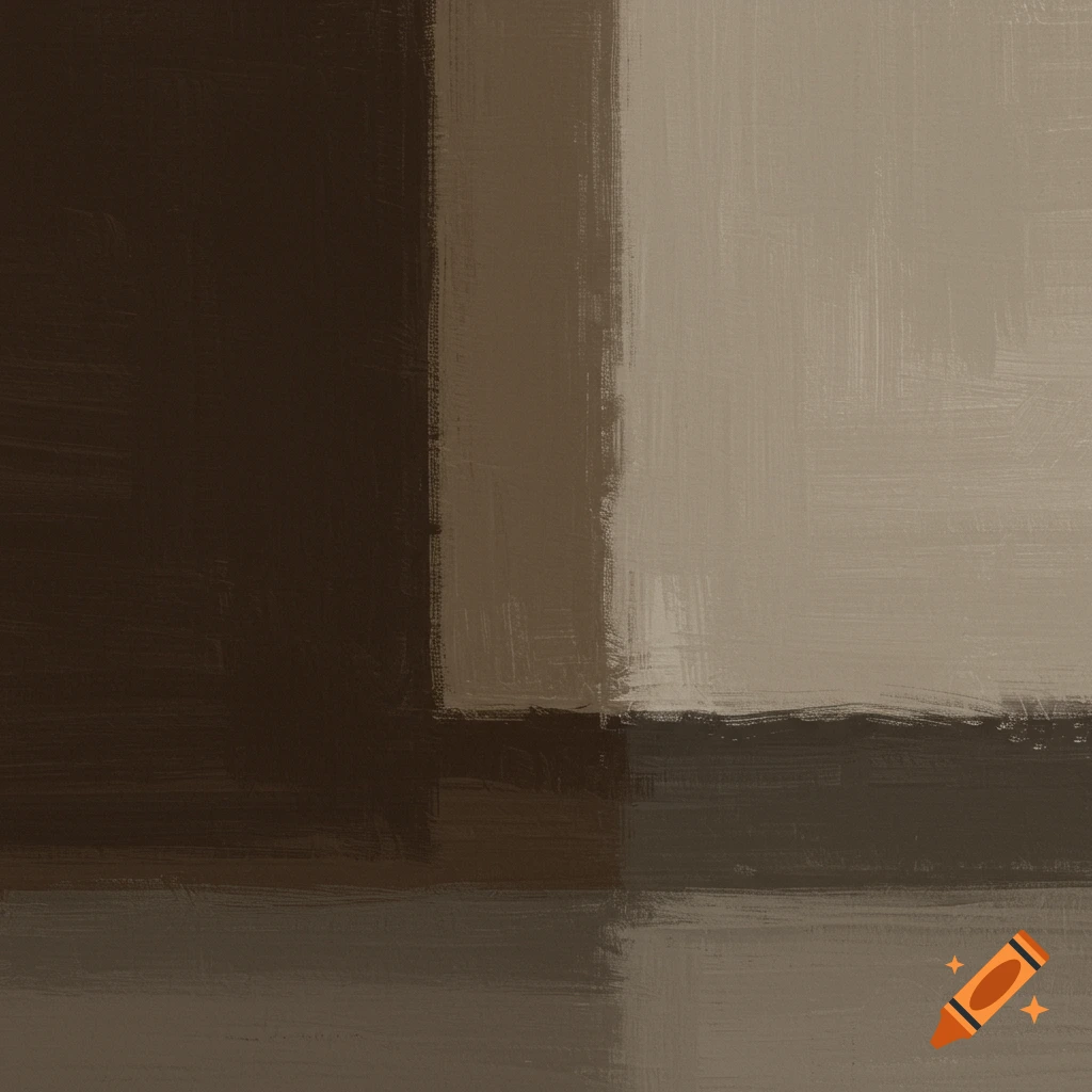 Abstract painting with blocks of brown, beige, and grey with visible brushstrokes.