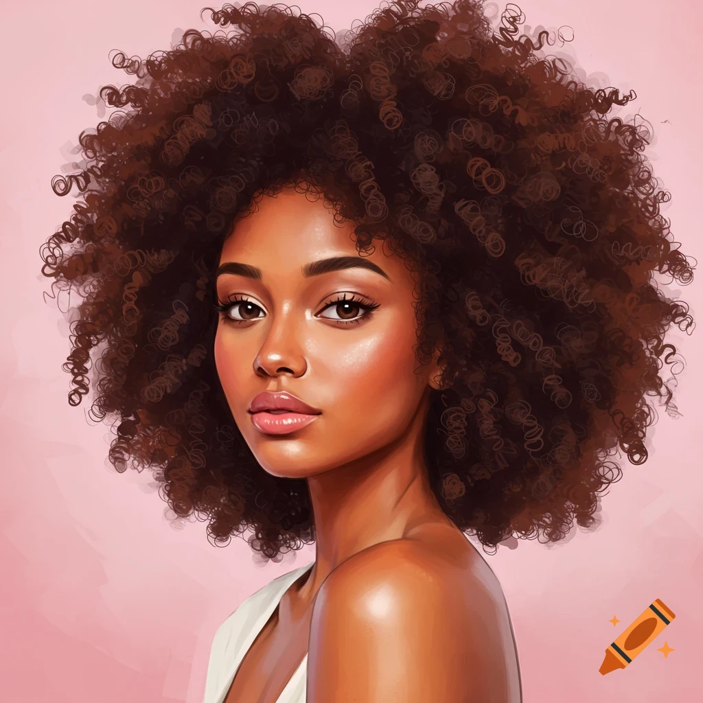 Illustrated portrait of a woman with afro-textured hair