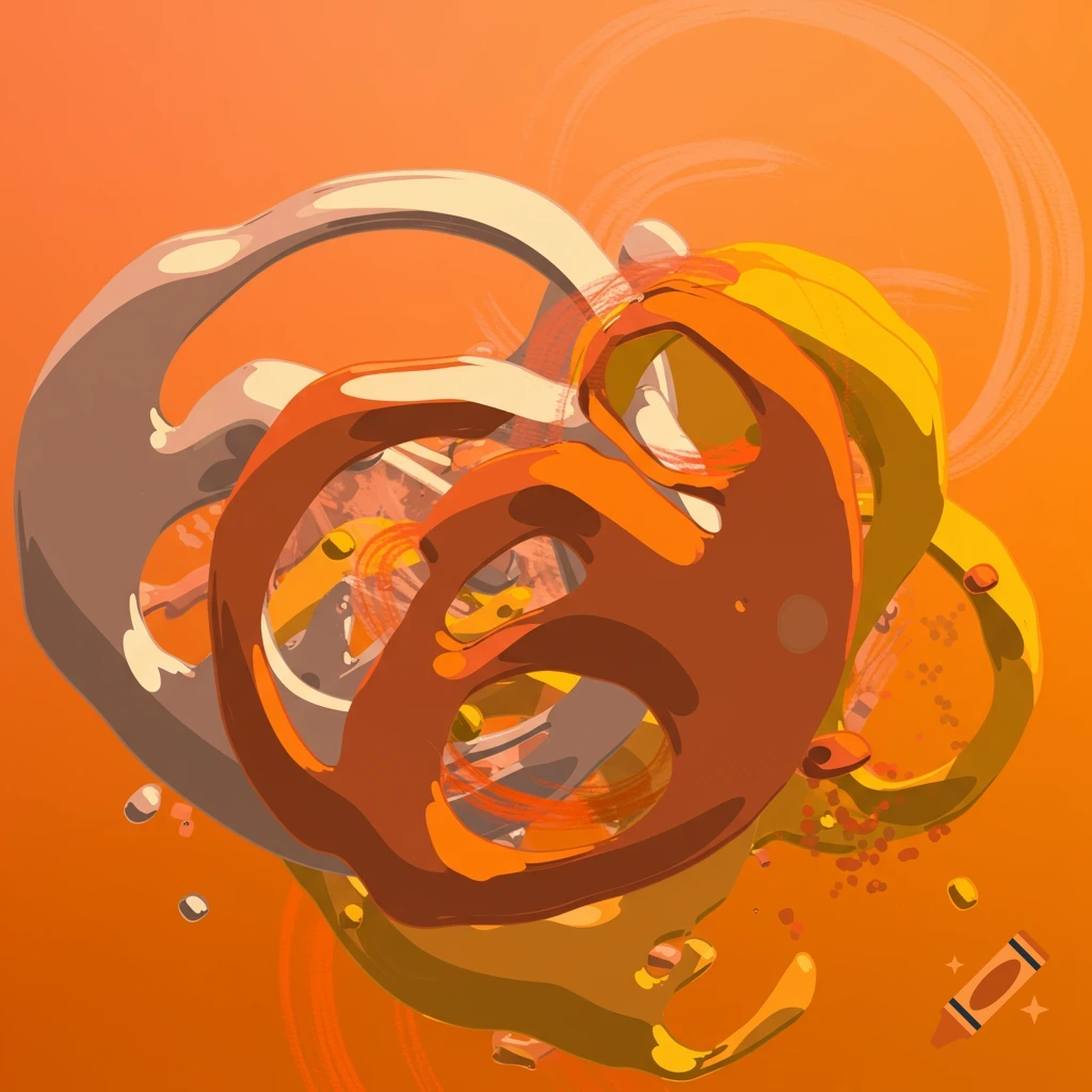 Abstract illustration with organic shapes in warm orange, brown, and yellow tones.