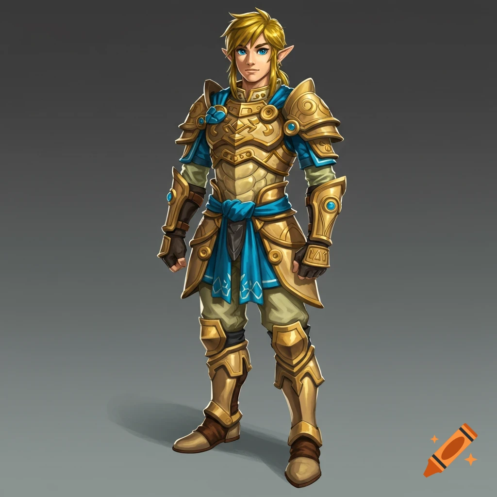 Link from Zelda in golden fantasy armor