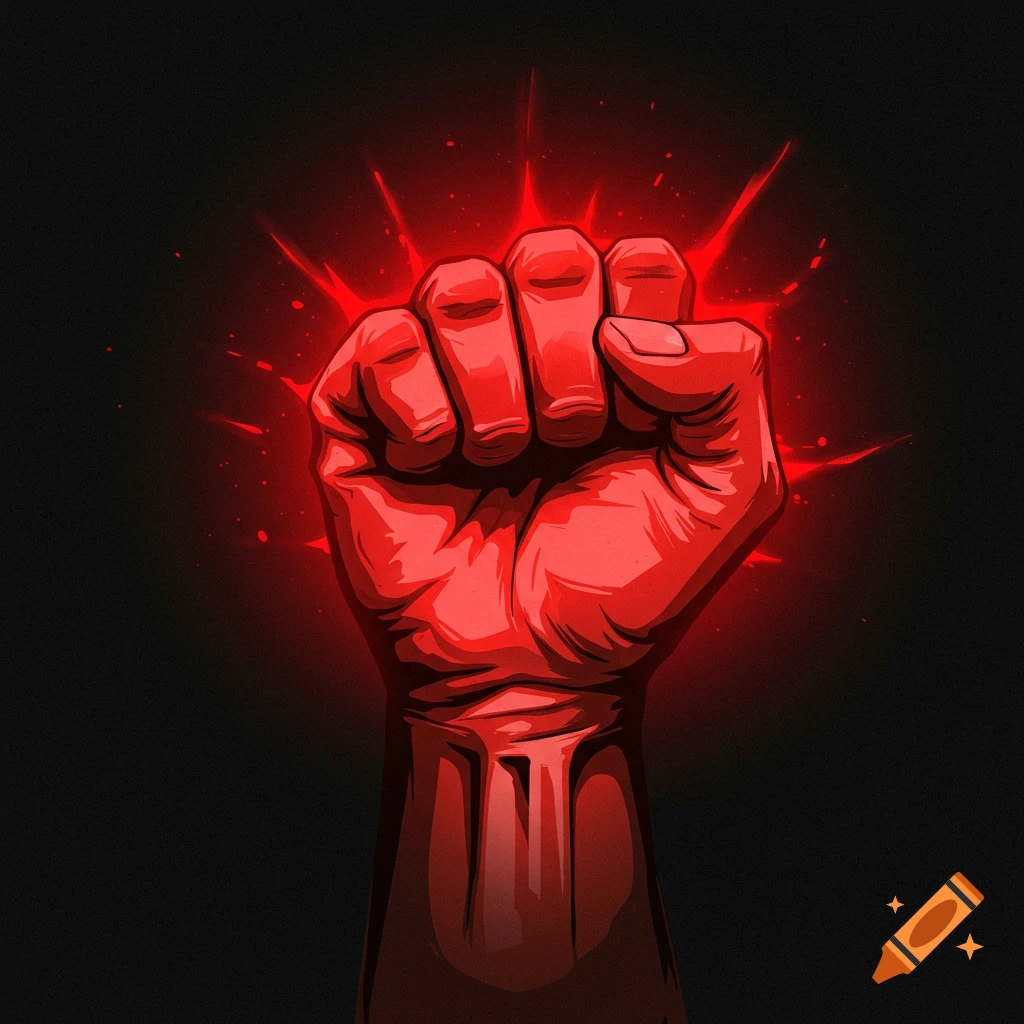 Stylized illustration of a red protest fist.