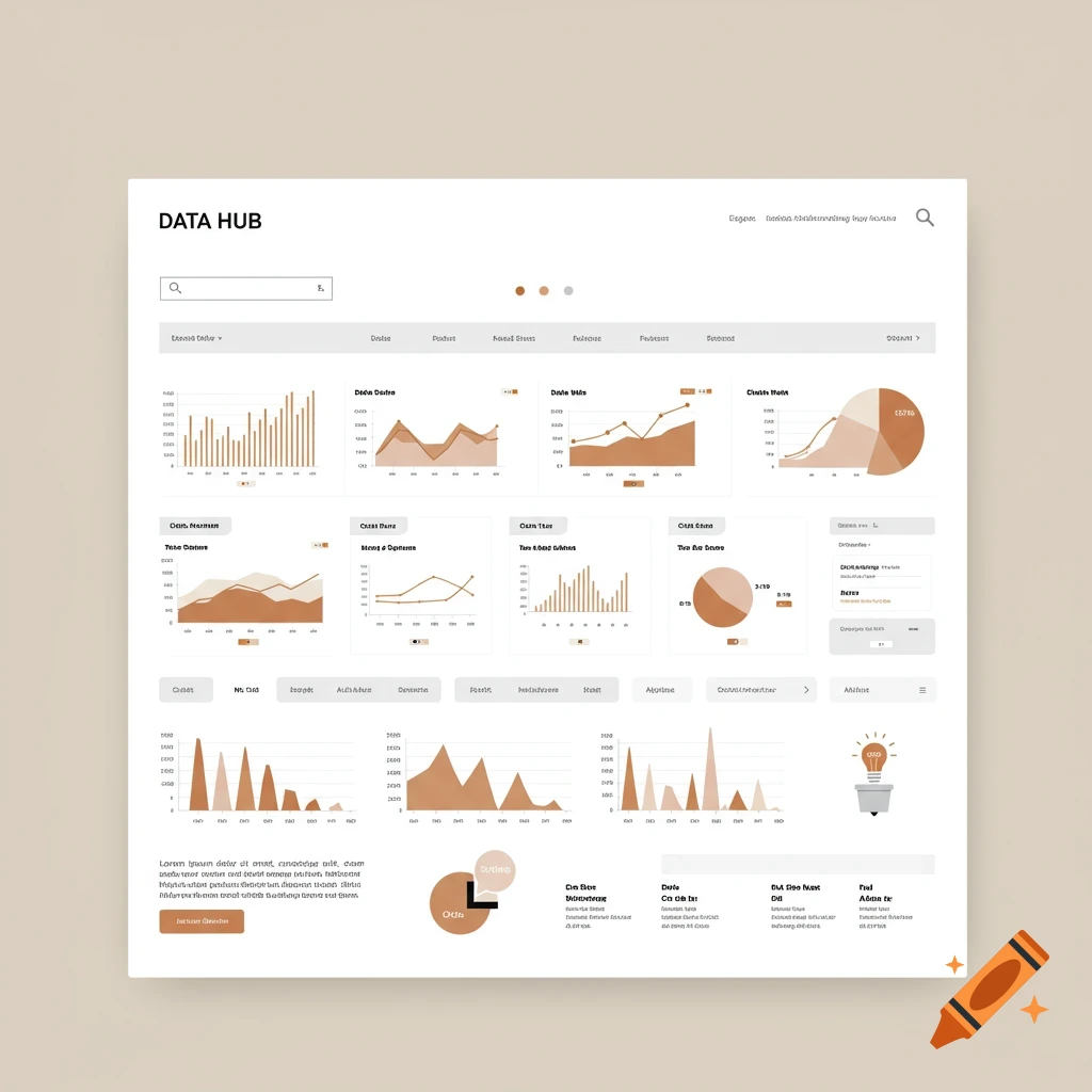 Data hub website layout featuring various charts and graphs