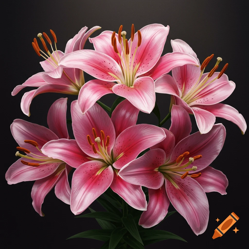 Close-up of pink lilies against a dark background