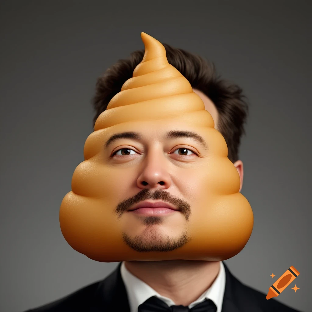 Portrait of a man in a tuxedo with a large poop emoji over his face.
