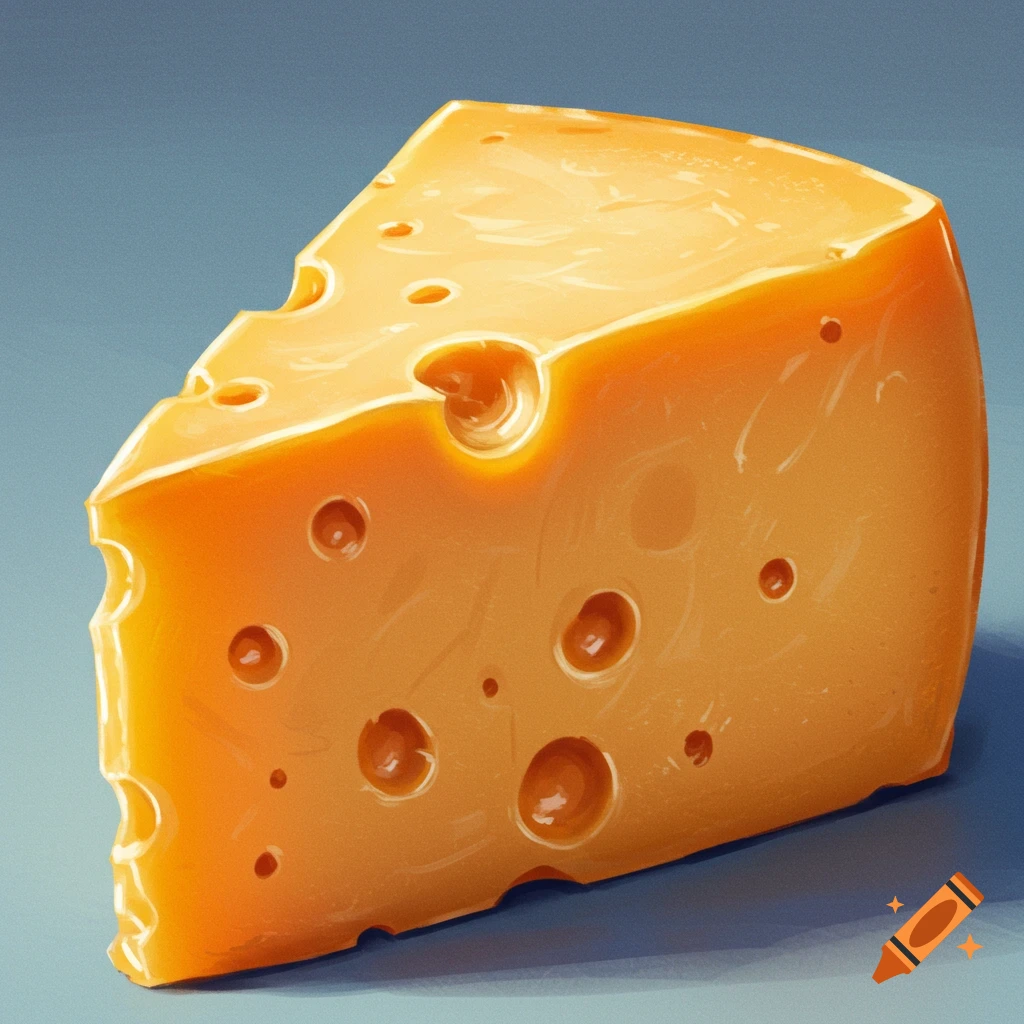 A close-up illustration of a wedge of Swiss cheese with many holes.
