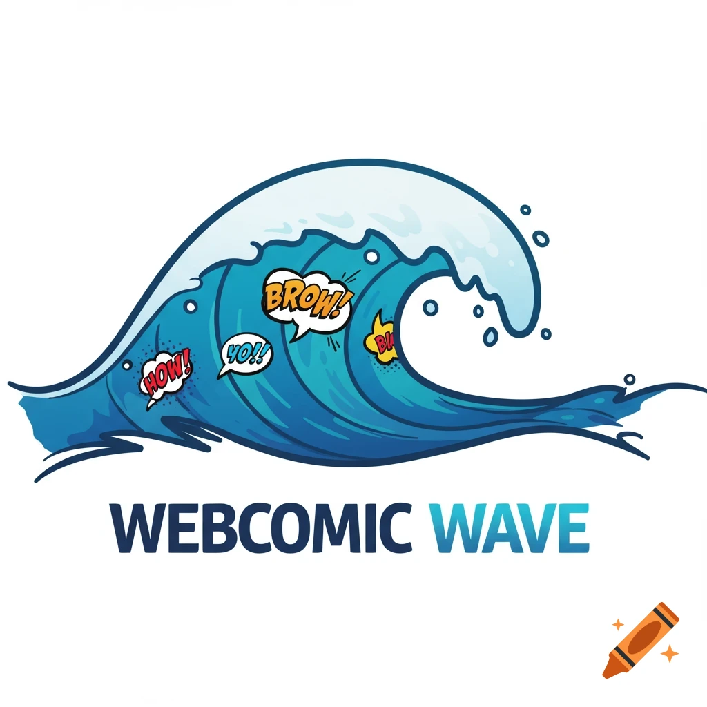 Cartoon logo of a blue wave with comic speech bubbles and text 'WEBCOMIC WAVE' below.