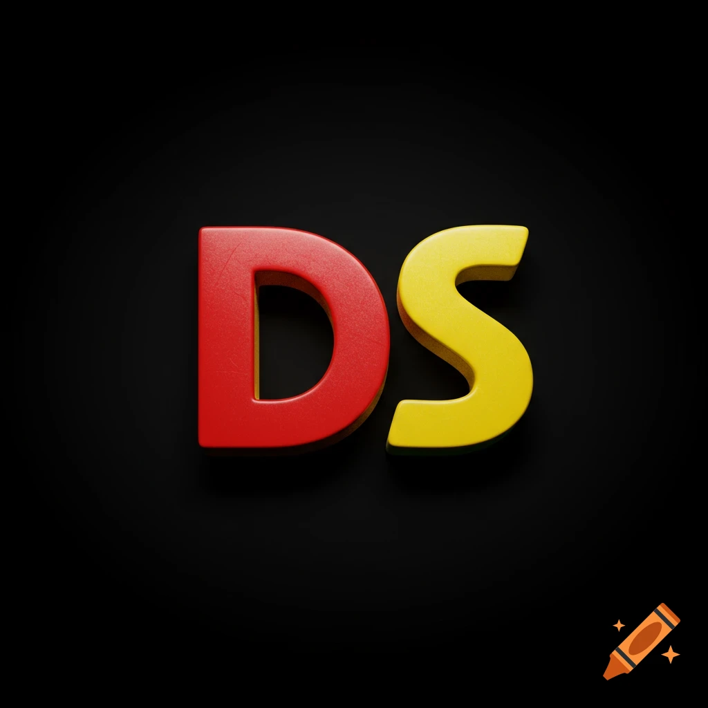 Red D and yellow S 3D letters on black background