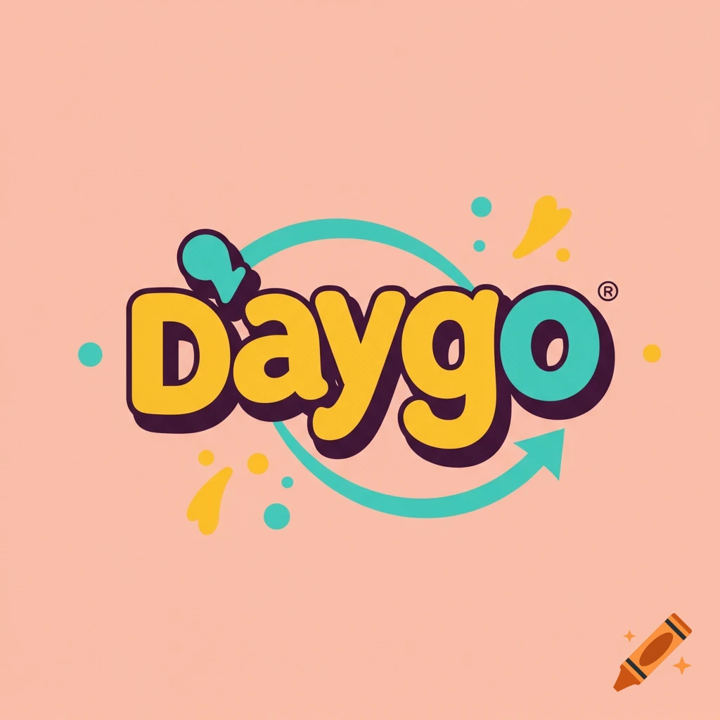 Colorful logo for 'Daygo' with yellow text, a teal circle, and an arrow, on a pink background.