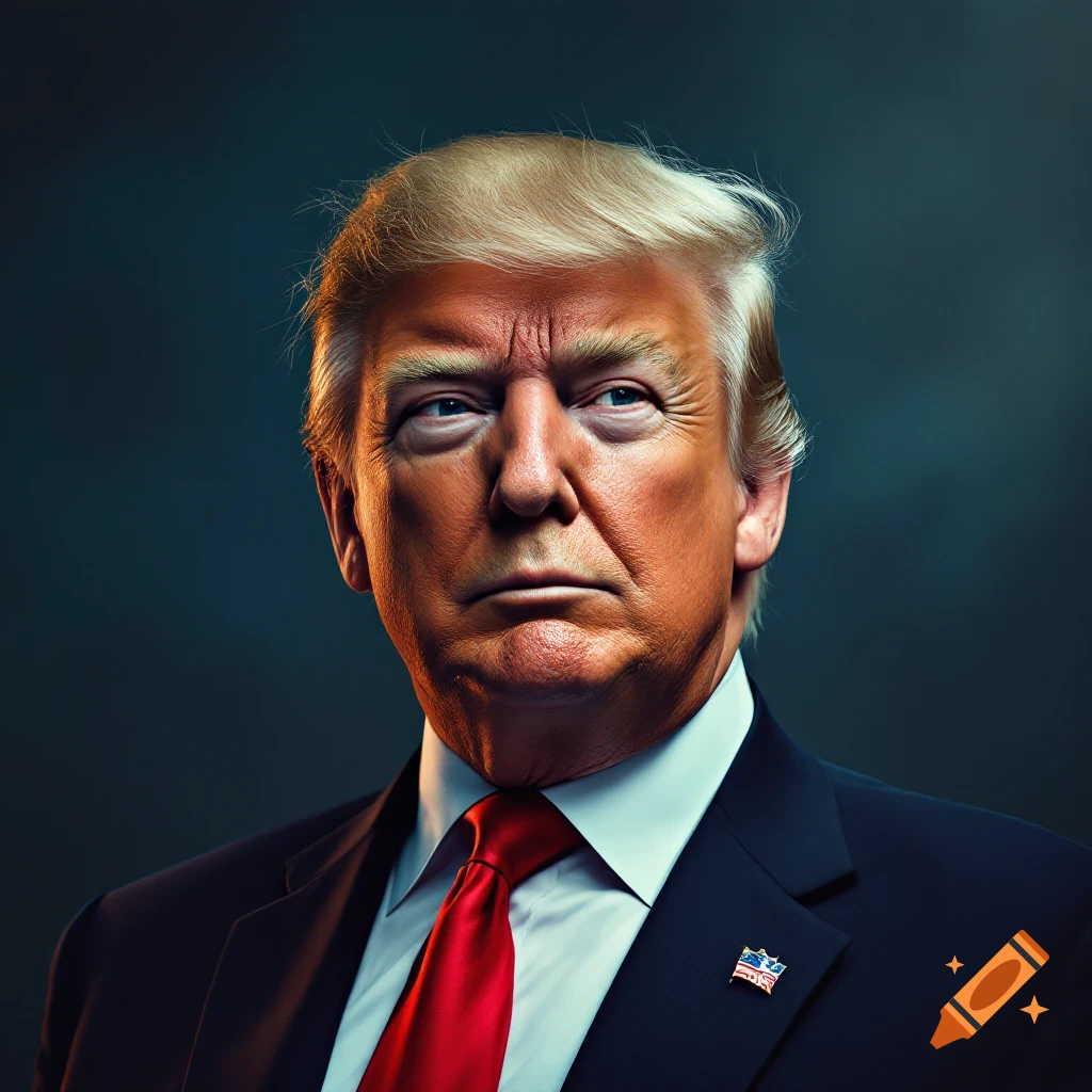 Close-up photorealistic portrait of Donald Trump in a suit