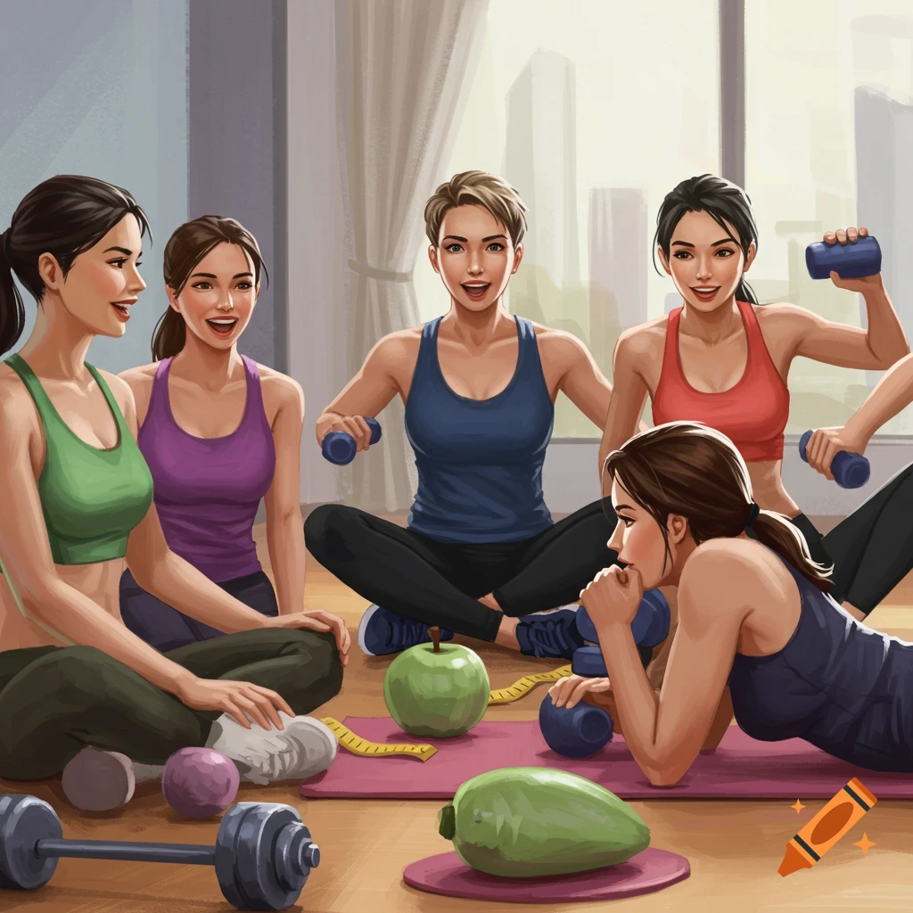 Fitness group exercising and getting health advice together on Craiyon