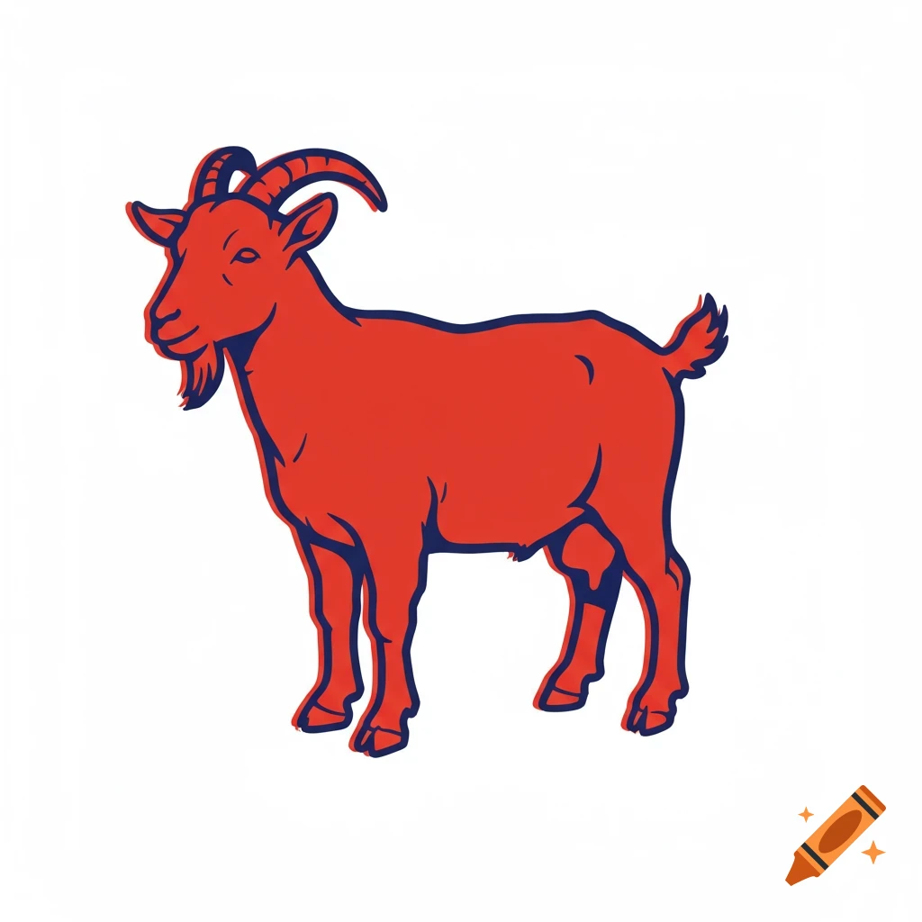 Red goat with navy blue outline illustration