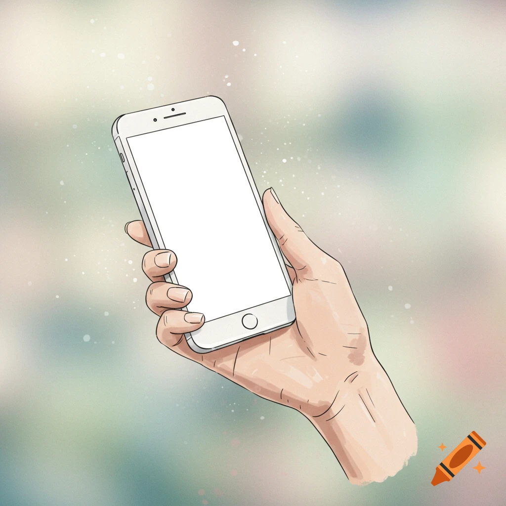 Watercolor illustration of a hand holding a smartphone