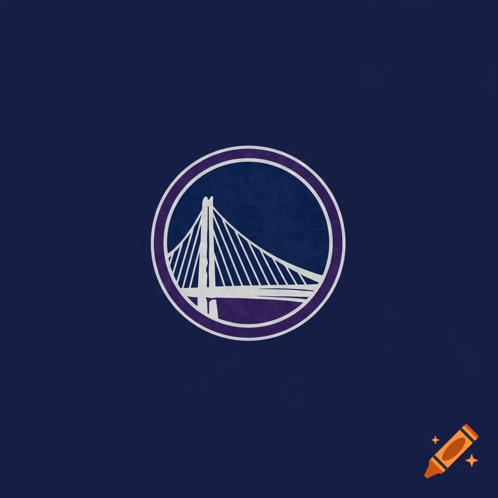 Golden State Warriors-style logo featuring a bridge in a circle, rendered in purple and navy blue