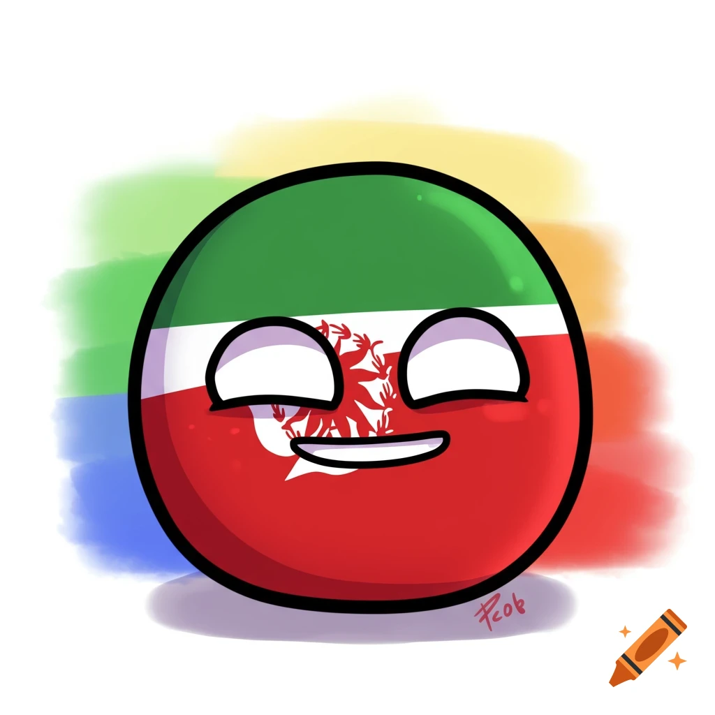A cartoon countryball character with a red, white, and green flag design and a smiling face, with a colorful background.