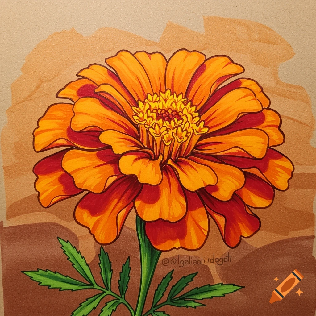Drawing of a marigold flower.