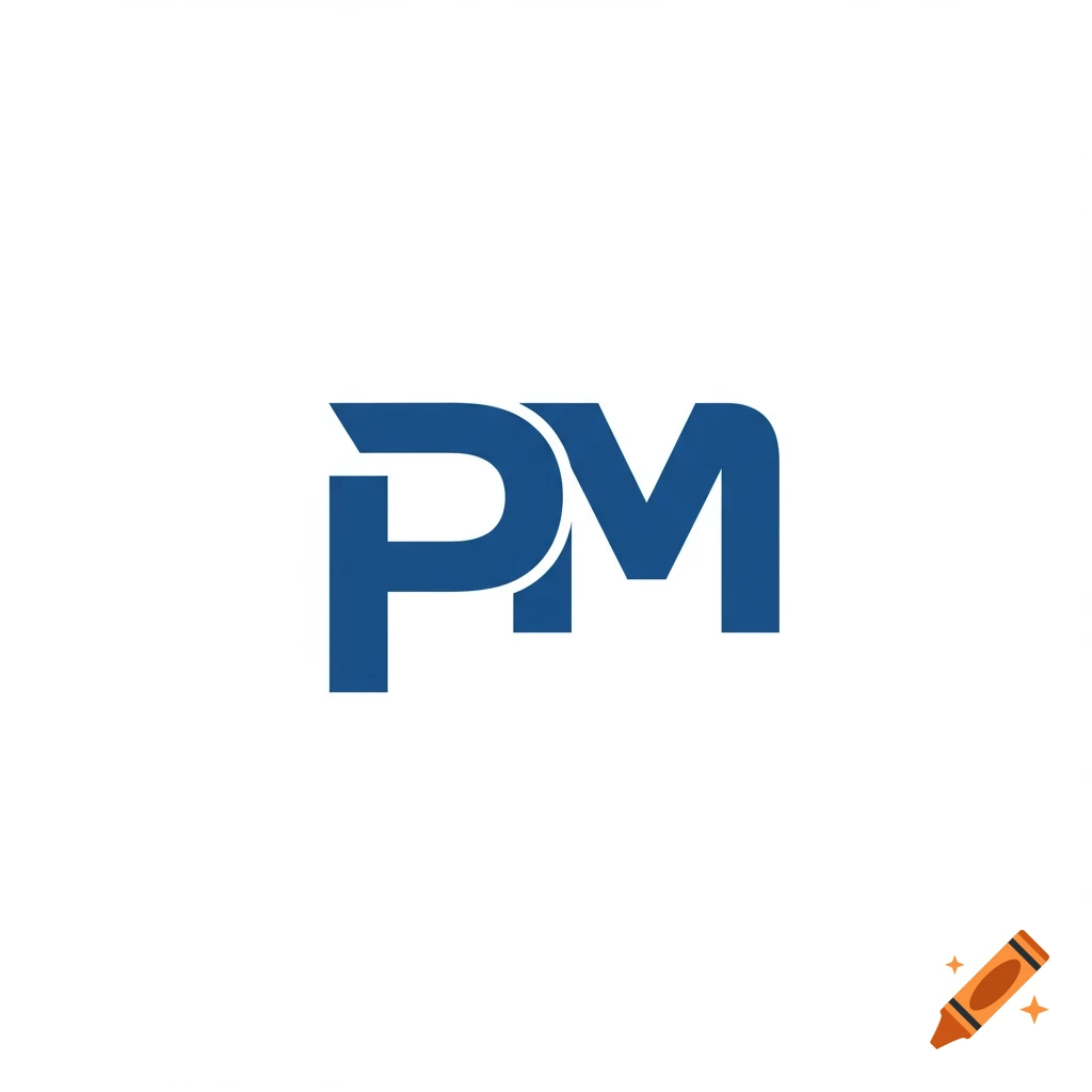 Blue logo with the letters PM