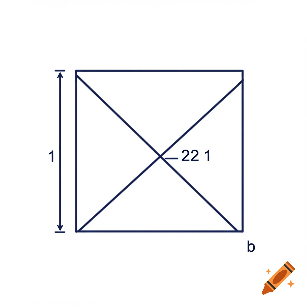 A diagram of a square with a diagonal line. It is labeled '1' on the left side, 'b' on the bottom, and '22 1' near the center of the diagonal.