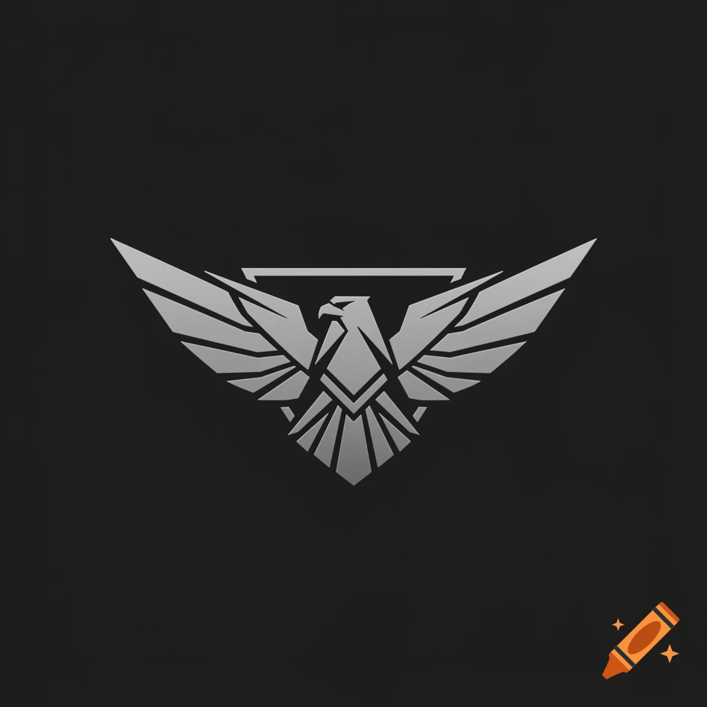 Stylized grey metallic eagle logo on black background.