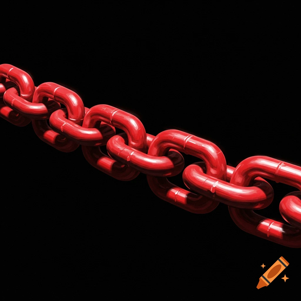 Close-up of a shiny red chain against a black background