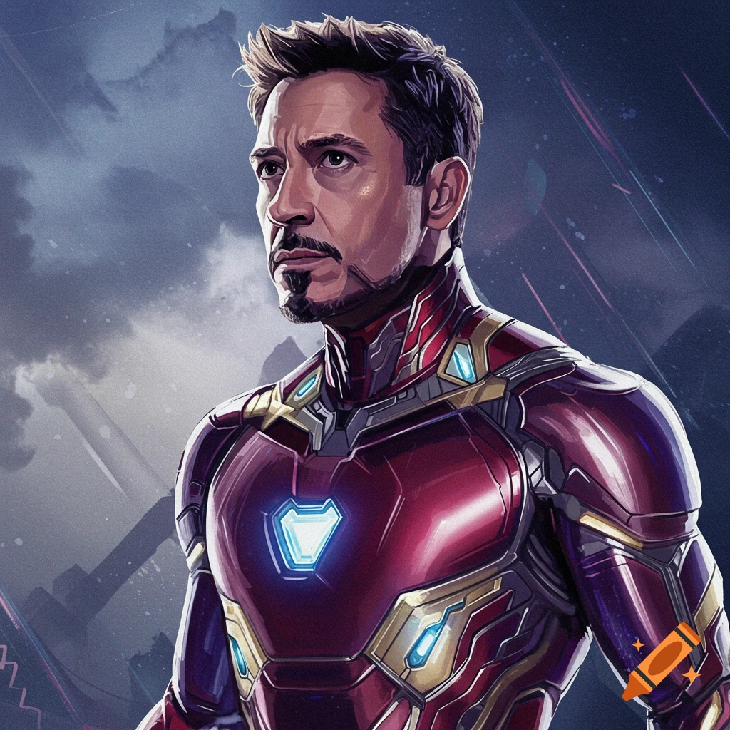 Illustration of Iron Man in his armor looking determined.
