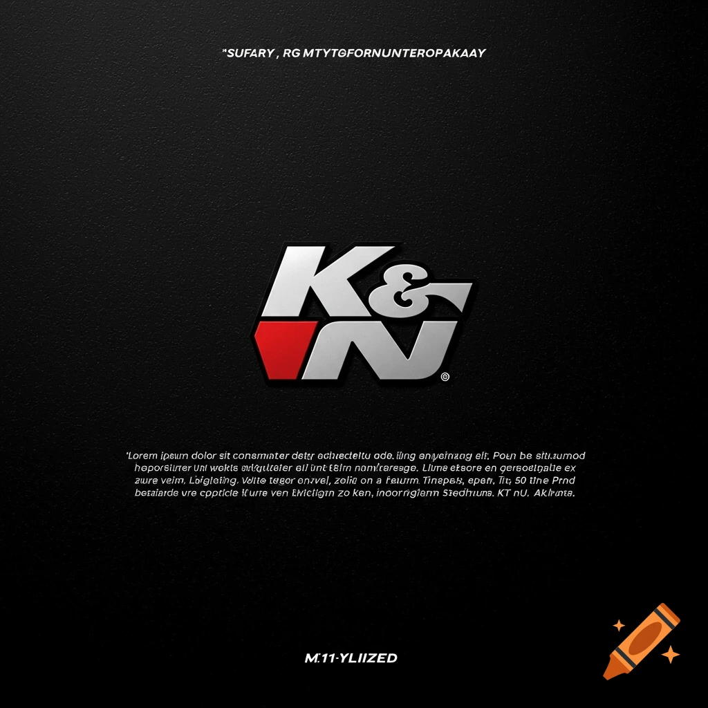 Revamped K&N logo on a black background with some garbled text.