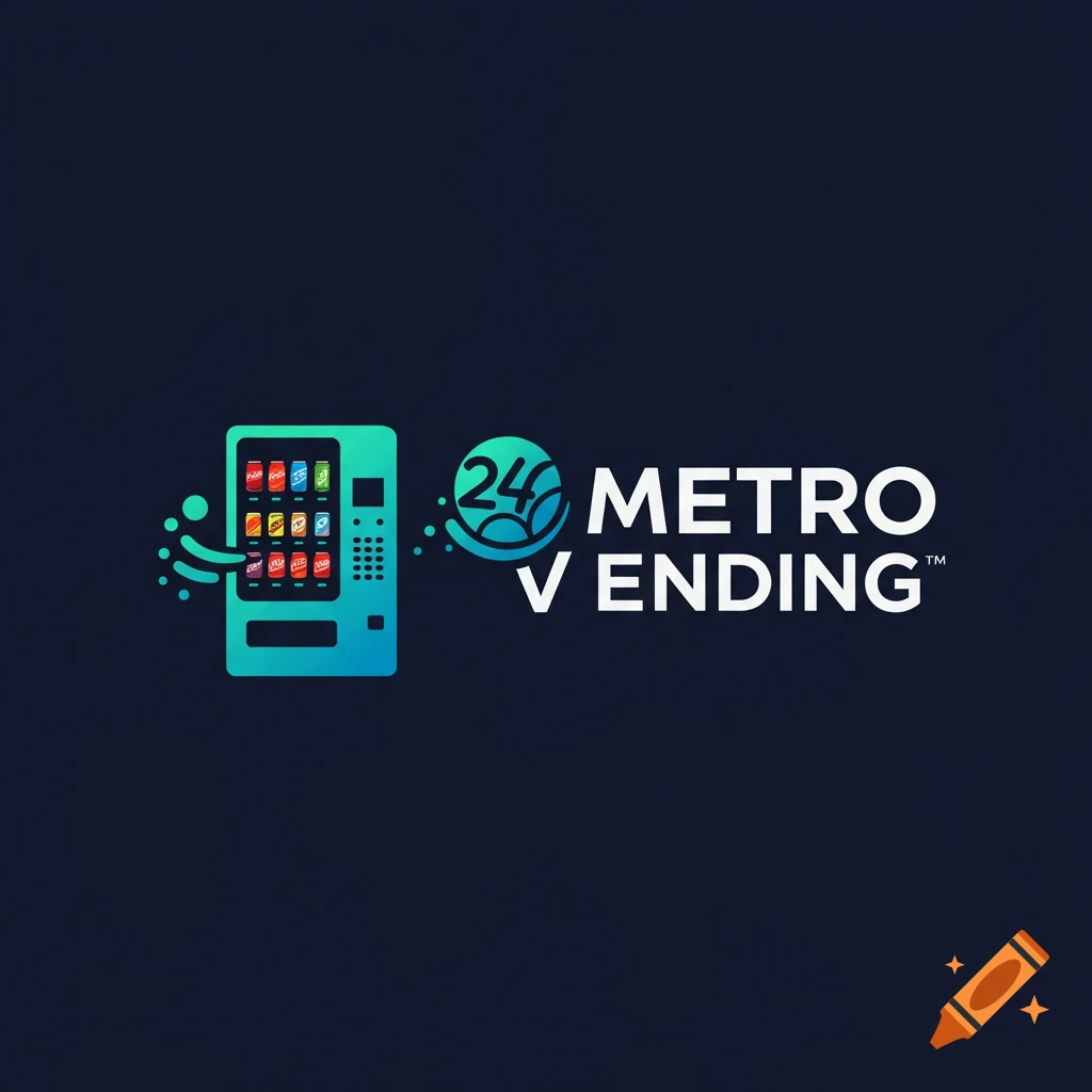 Logo with stylized vending machine and text '24 METRO VENDING™'
