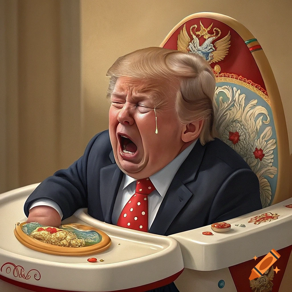 Donald Trump as a baby crying in a high chair