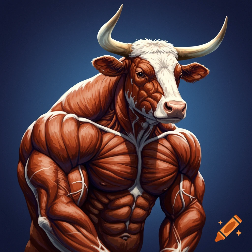 Anatomical illustration of a muscular cow
