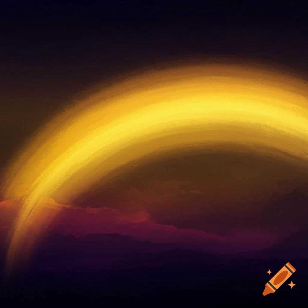 A golden arc of light over a dark landscape or clouds.