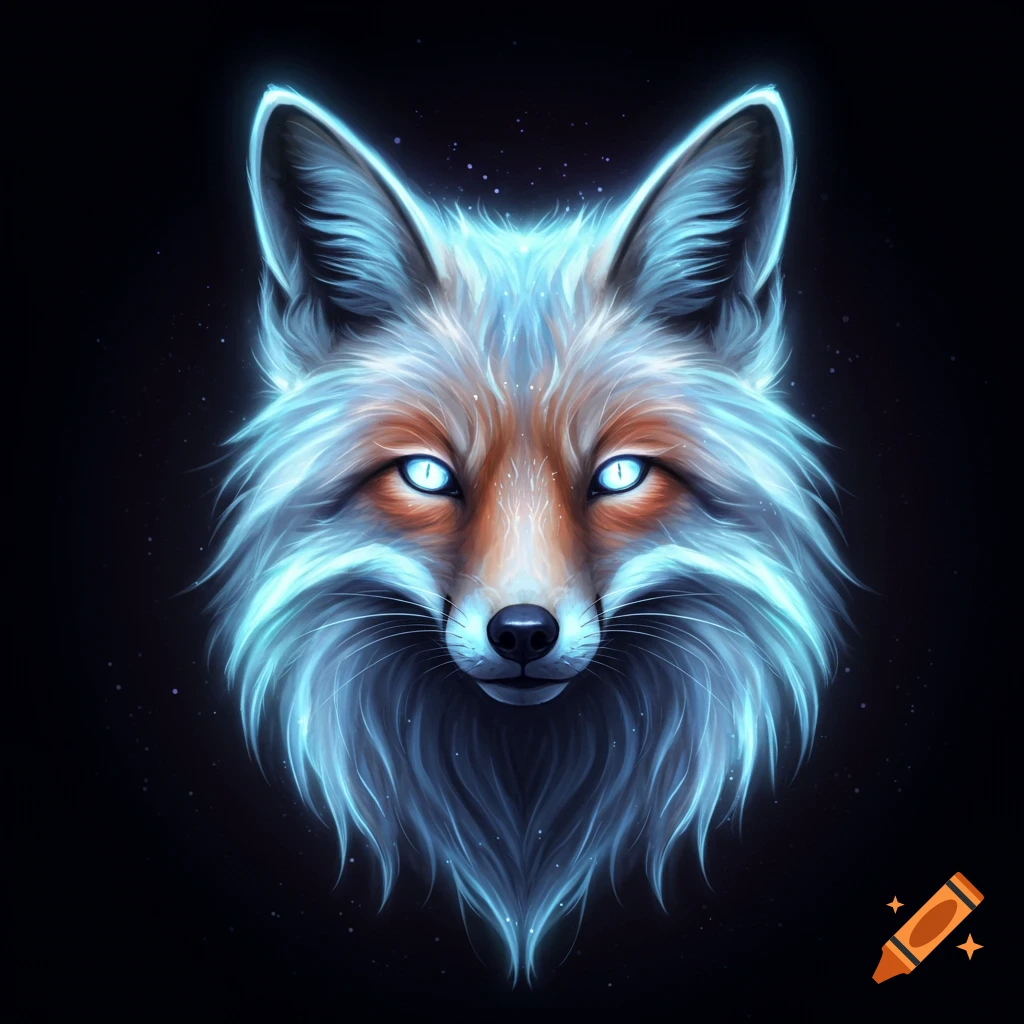 Ethereal fox head glowing with blue light