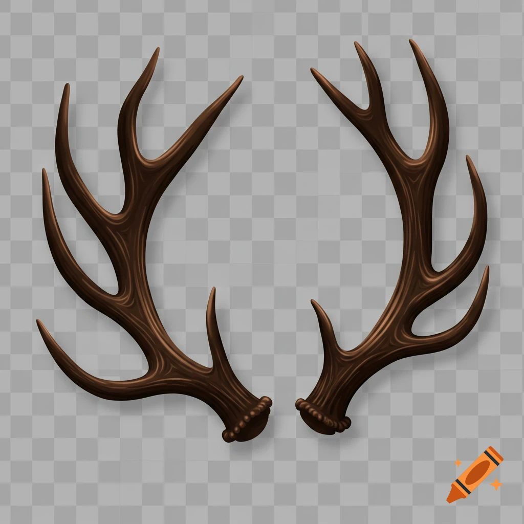Pair of brown deer or elk antlers on a transparent background.