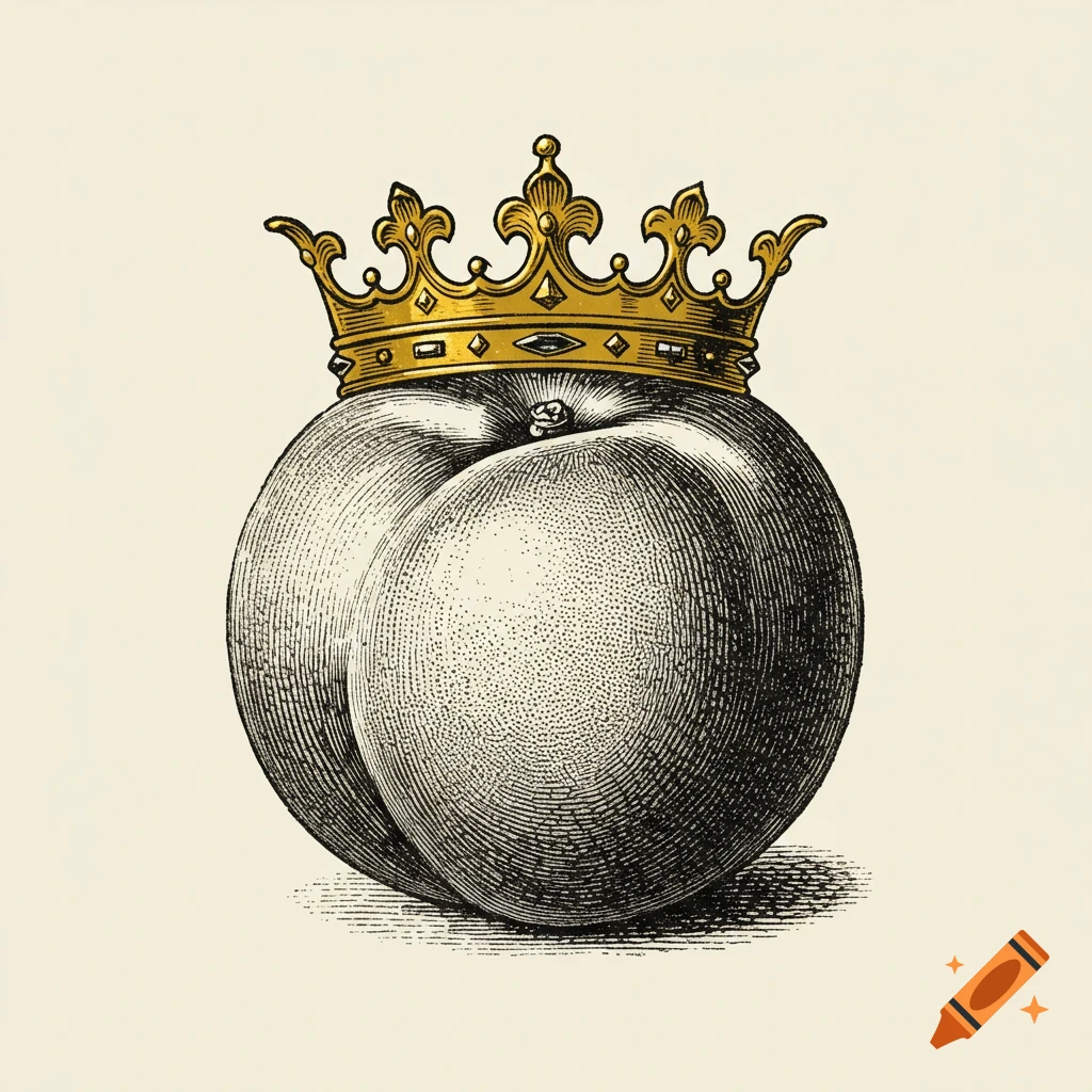 Illustration of a peach wearing a golden crown.