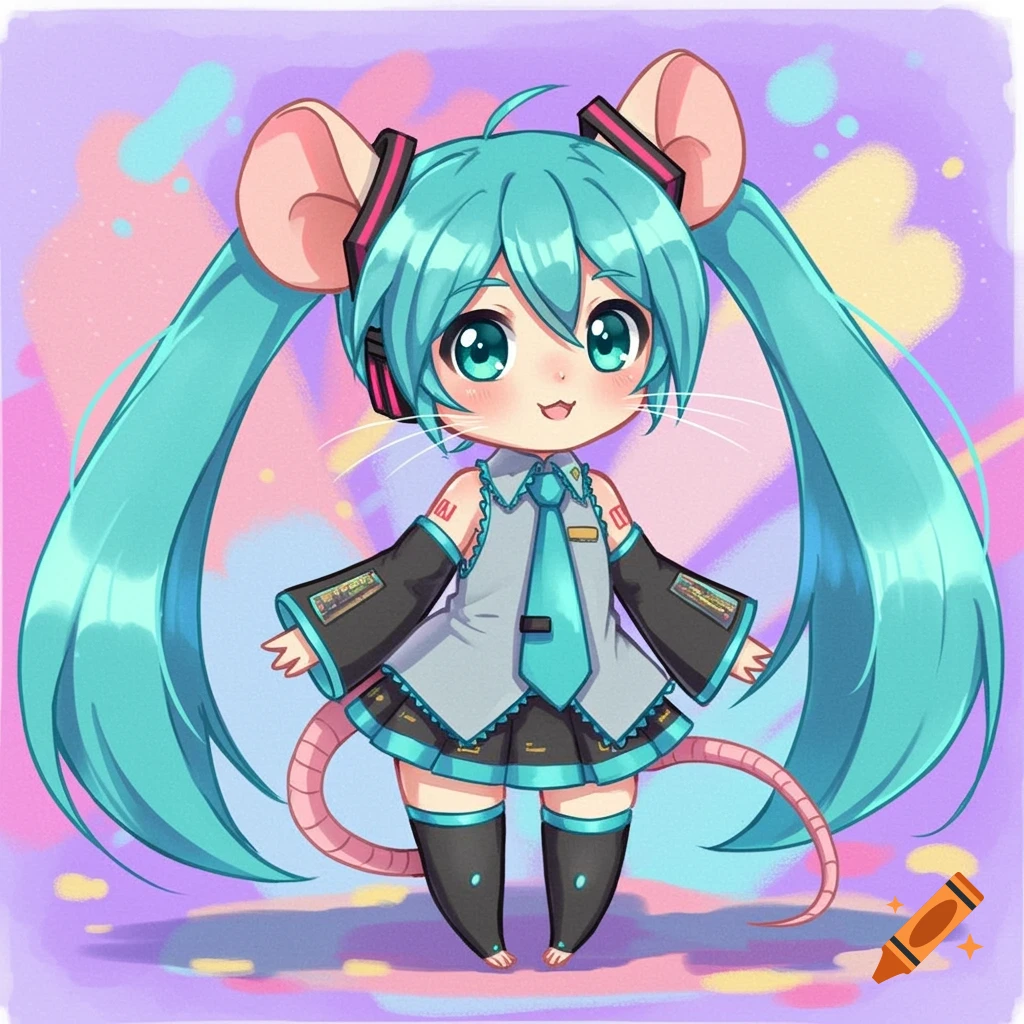 Chibi drawing of Hatsune Miku dressed as a rat