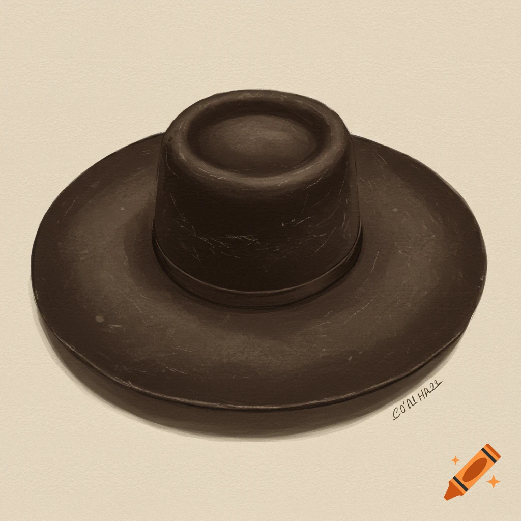 A dark brown hat rendered in a stylized painting style.