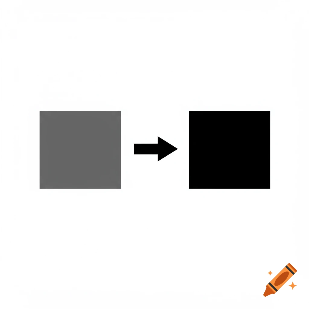 A grey square with a black arrow pointing right towards a black square.