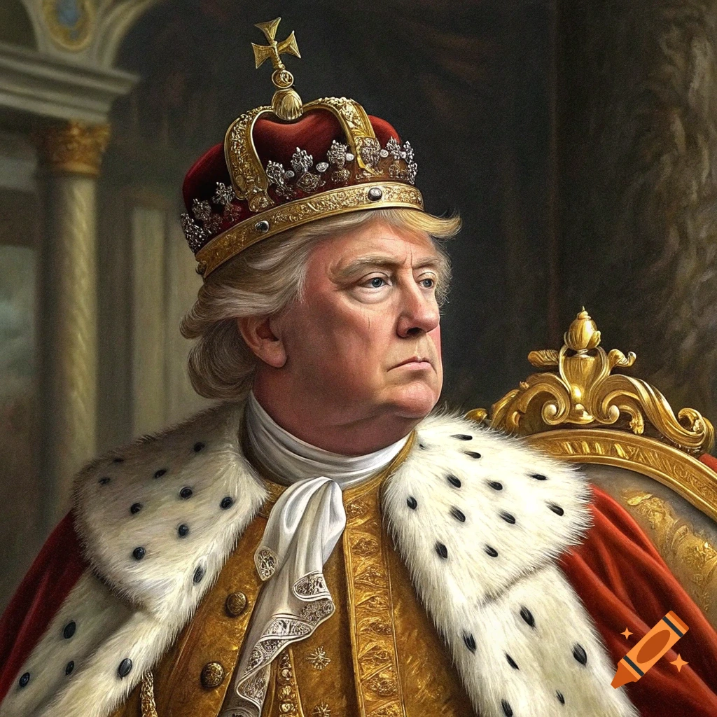 Painting of Donald Trump depicted as a historical king in royal robes and crown