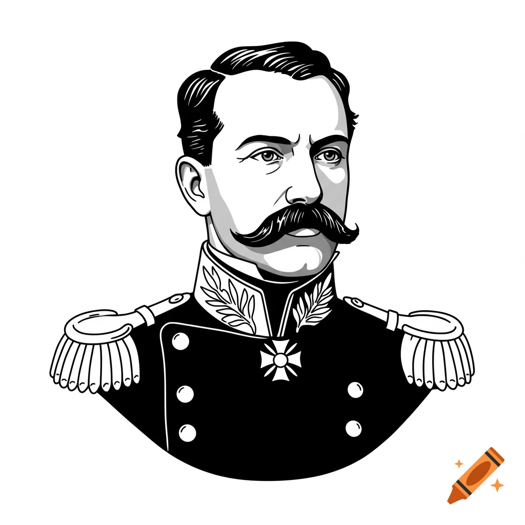 Minimalist 2D vector portrait of a 19th-century military leader in uniform