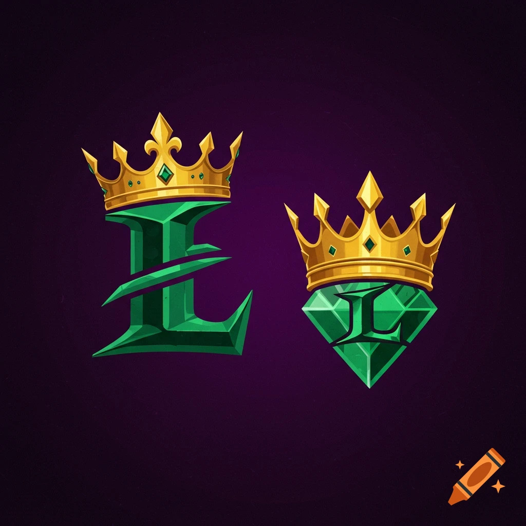 Two green 'L' emblems, each topped with a gold crown, on a purple background.