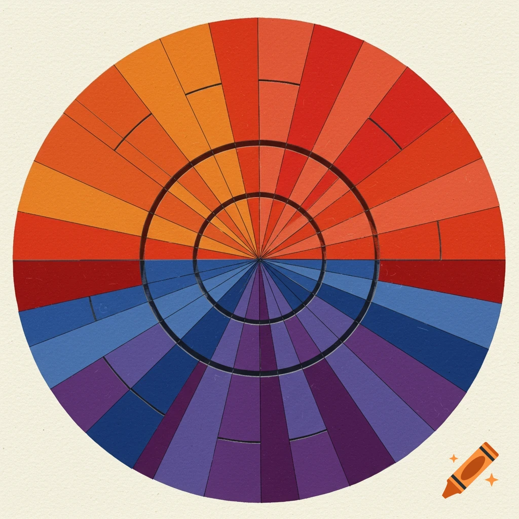 Abstract circular design with orange, red, blue, and purple segments