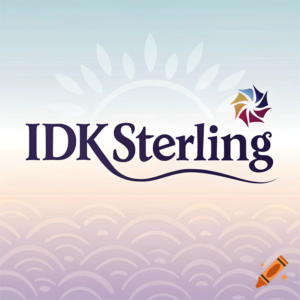 Logo for IDKSterling with sun rays, wavy pattern, and abstract icon
