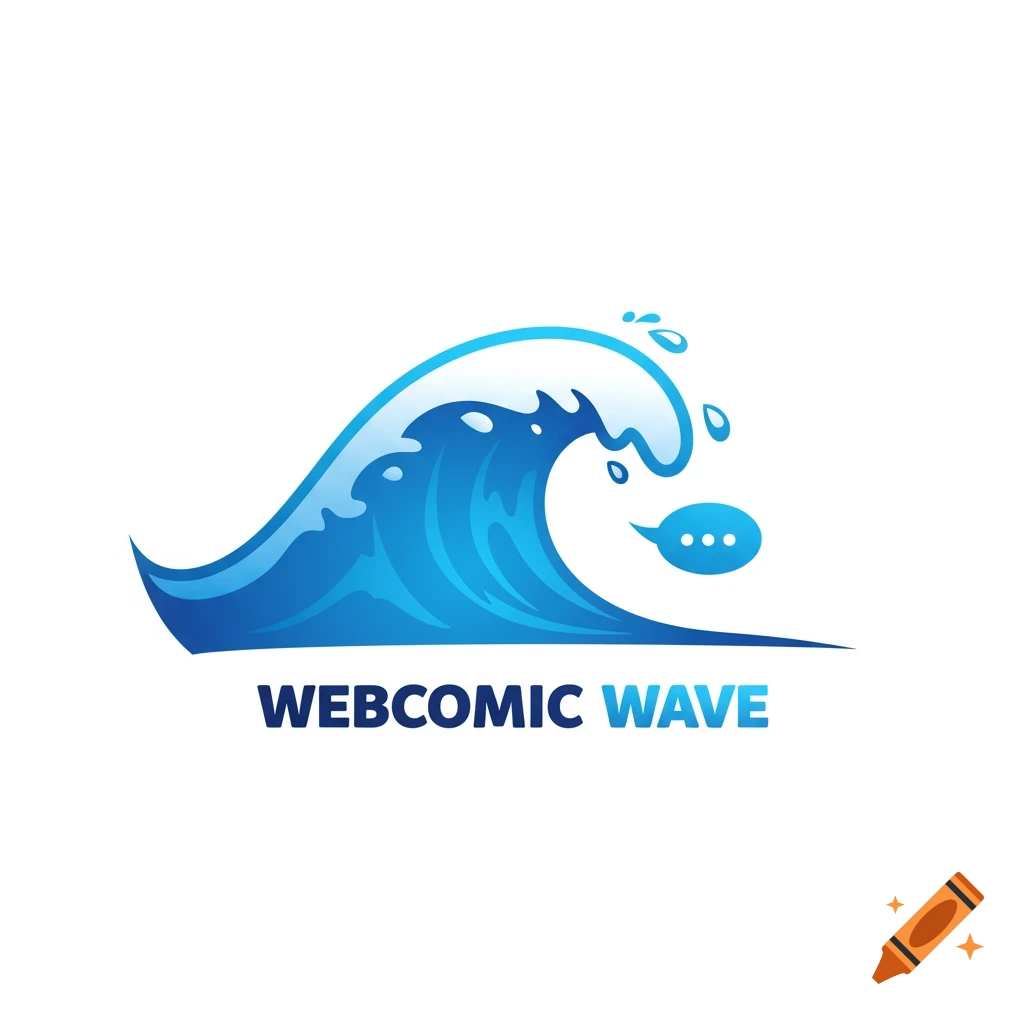 Logo featuring a blue wave with a speech bubble and the text WEBCOMIC WAVE.